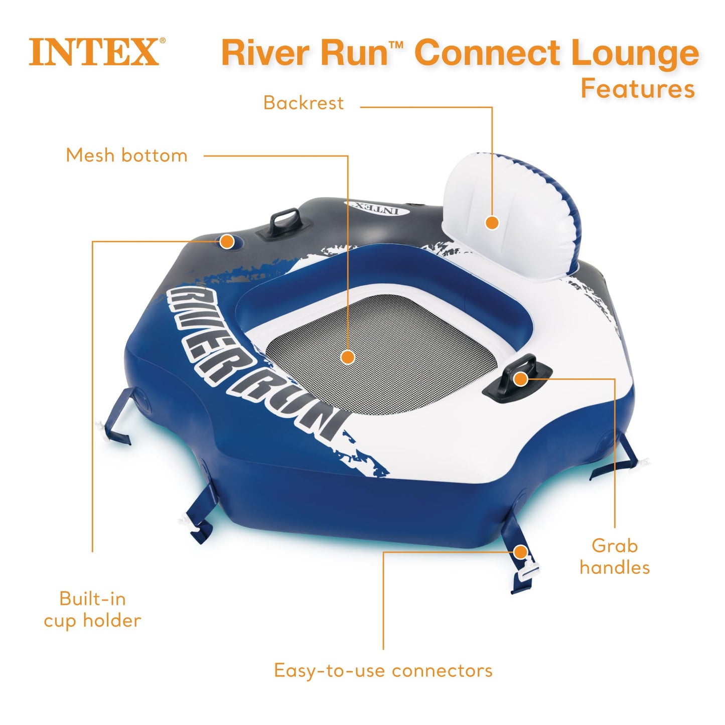 Intex 58854Ep River Run Connect Lounge Inflatable Floating Water Tube (5 Pack)