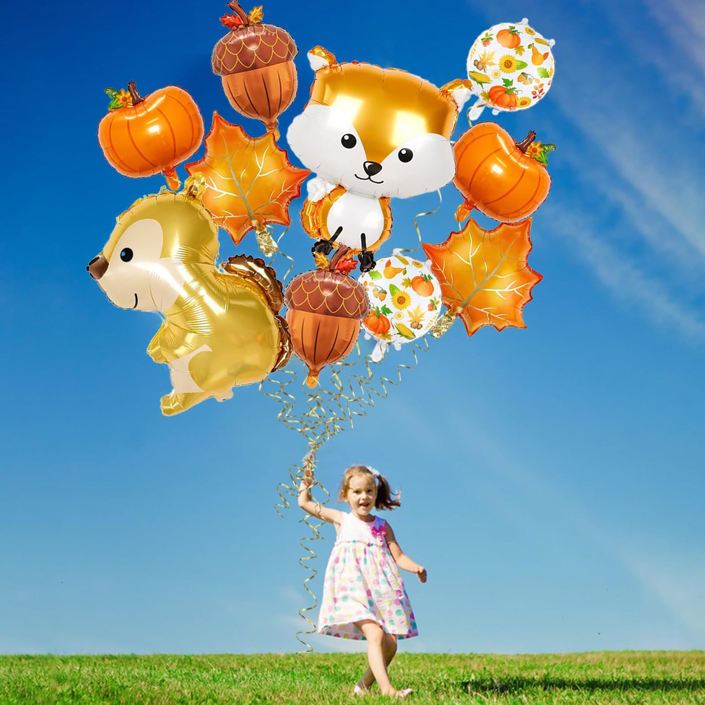 Fall Balloons, Acorn Fox Maple Leaf Squirrel Pumpkin Mylar Foil Balloons, Harvest Autumn Party Balloons For Birthday Baby Shower