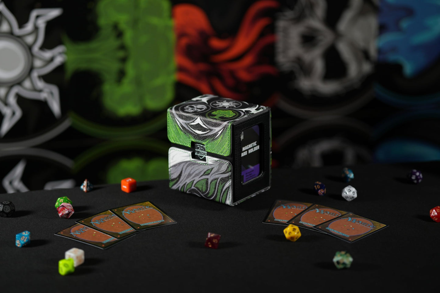 Ai protective covering MTG Commander 100+ Card Custom Art Deck Box With Storage (White/Black/Green)