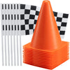 Bedwina Race Car Birthday Party Decorations - (36 Pcs) 12 - 8-Inch Orange Mini Cones for Kids & 24 Black & White Checkered Flags