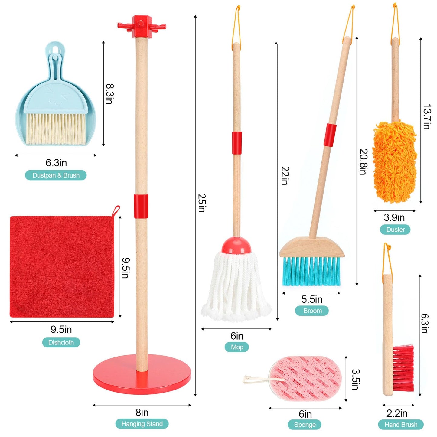 Whoholl Kid Cleaning Set, Wooden Toddler Broom Set For Housekeeping, 9 Pcs Kids Broom And Mop Set For Toddlers, Baby Cleaning To