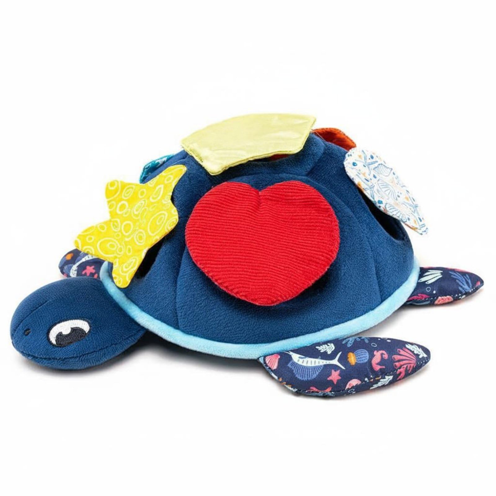 Urjix SewnOn Appliques HideAndSeek Stuffed Turtle OceanThemed Sensory Turtle Toy Soft Material Baby Grasping Toy Interactive