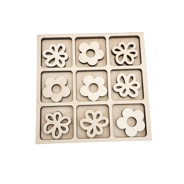 Nature Themed Tic Tac Toe Board Game, 5x5 inches Unfinished Wood DIY Painting Craft Kit for Kids with Wooden AVTRBoutique (Flowe