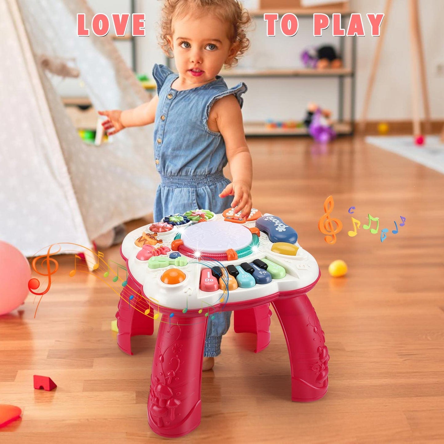 Baccow Baby Toys 6 To 12-18 Months, Musical Activity Table For 1 Year Old Boys Girls Gifts, Toddler Infant Toys, Length 12.99 Inches Width 12.99 Inches Height 12.6 Inches (33Cm W X 33Cm L X 32 Cm H)