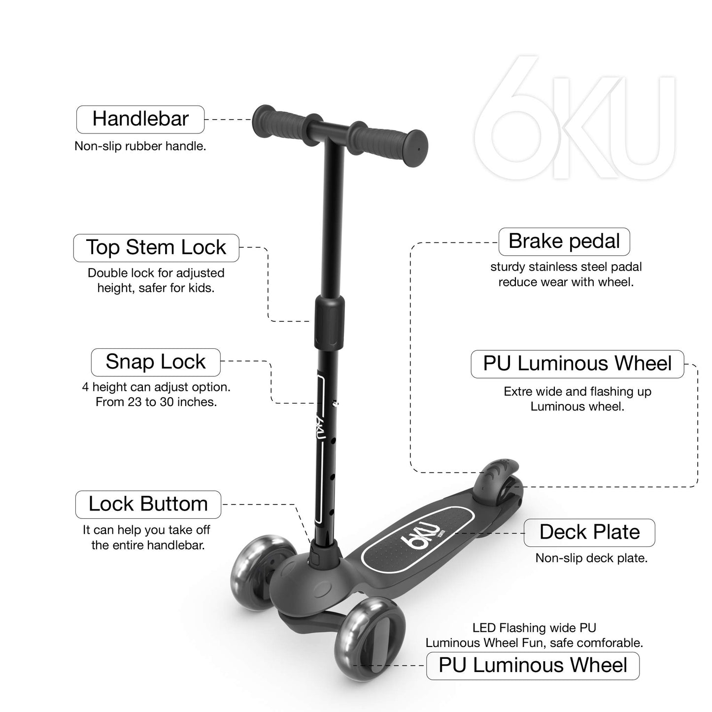 6Ku Scooters For Kids 3-5 Year Old With Flash Wheels, Toddler Scooter 4 Adjustable Height, Extra-Wide Pu Led Wheels, 3 Wheel Sco