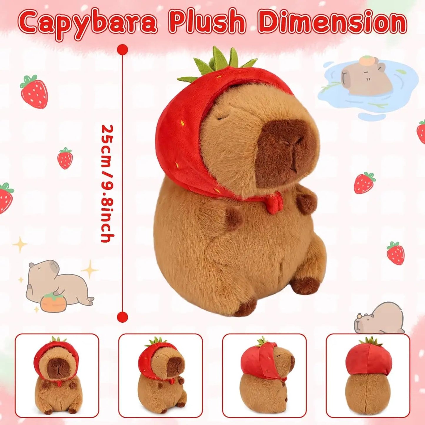 Ozif Cute Capybara Plush Kawaii 10 Inch Capybara Stuffed Aniamls Toys With Turtle Backpack, Bread And Strawbery Toys Gifts For B