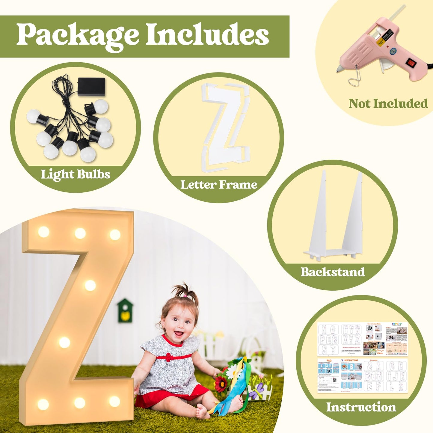 3Ft Marquee Light Up Letters, Large Marquee Letters Z For Party Decorations, Big Baby Letters For Baby Shower Birthday Party Dec