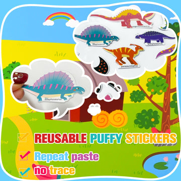 Astaron 3 Pack Reusable 3D Puffy Sticker Book For Kids 2-6, Jelly Sticker Game Educational Sensory Learning Toy,Travel Stickers And Busy Book
