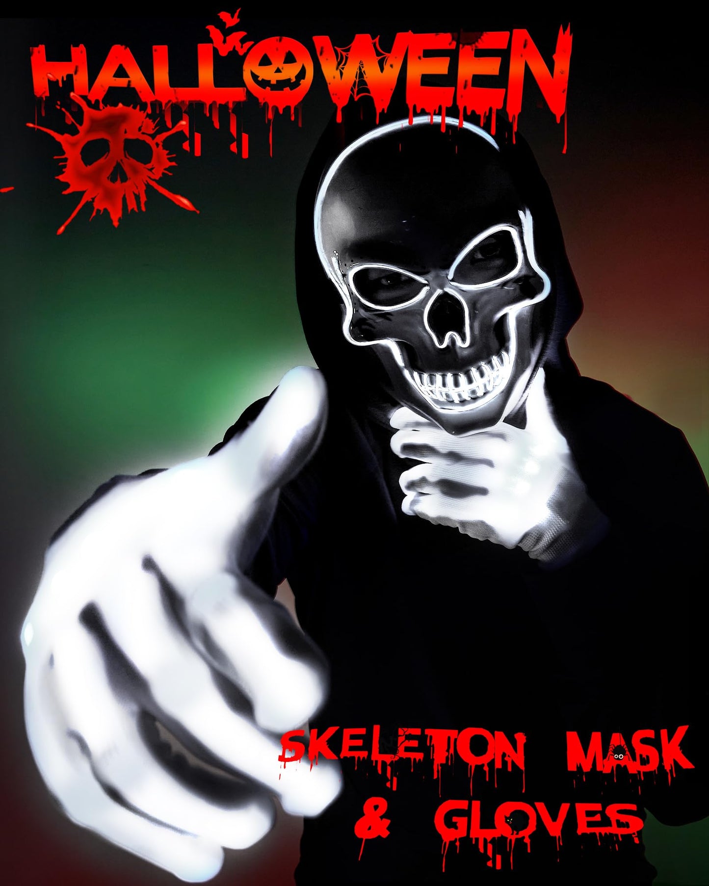 Sumind Halloween LED Mask Scary LED Skeleton Mask Purge Hacker Mask Glow in The Dark Mask for Halloween Costume Party(White)