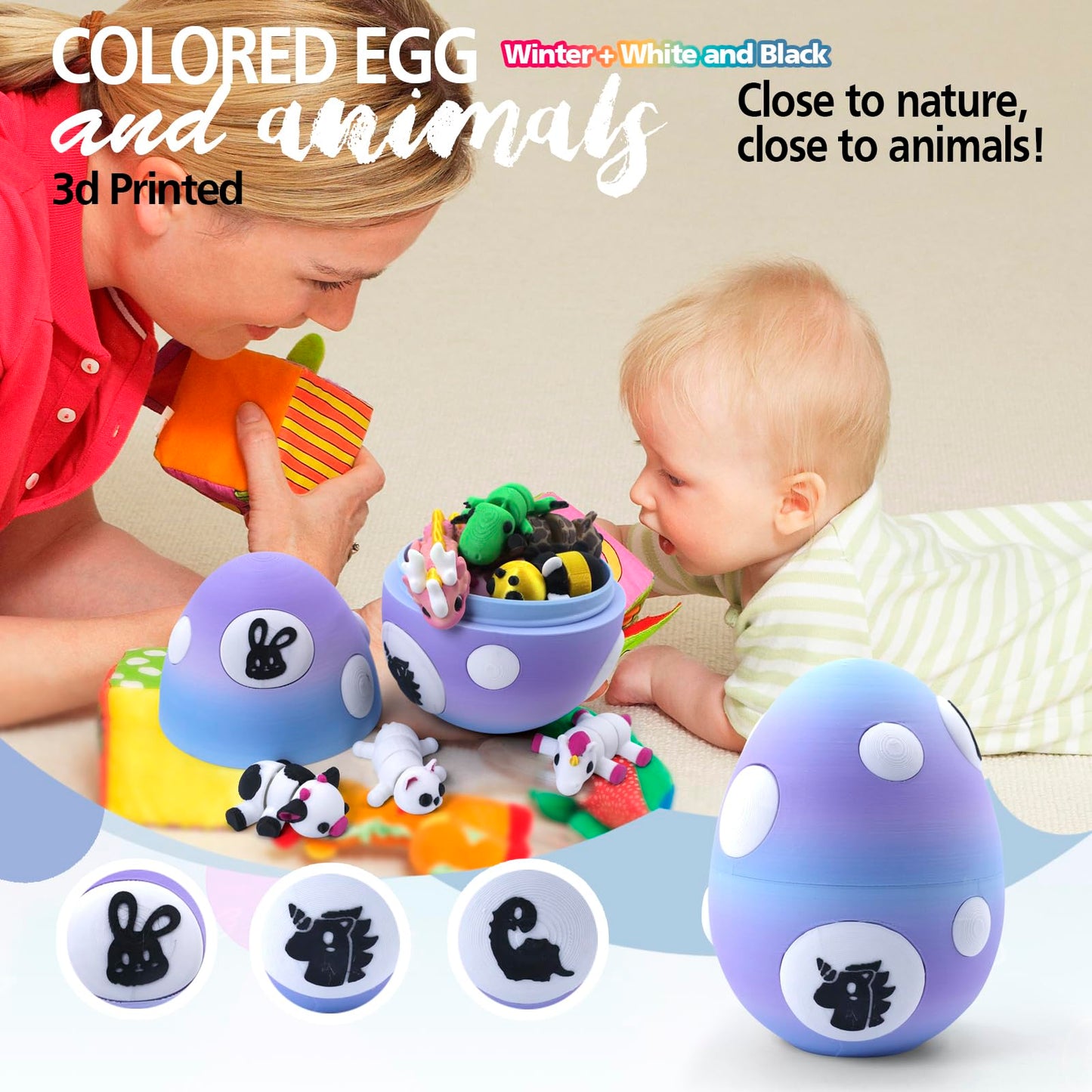 HyBaiS Mystery Mini 3D Printed Articulated Animal Figurines Set with Egg Little Cute Animals Pocket Pet 3D Animals Toys 3D Printed Miniature Figurines Gifts(Unicorn&Rabbit)
