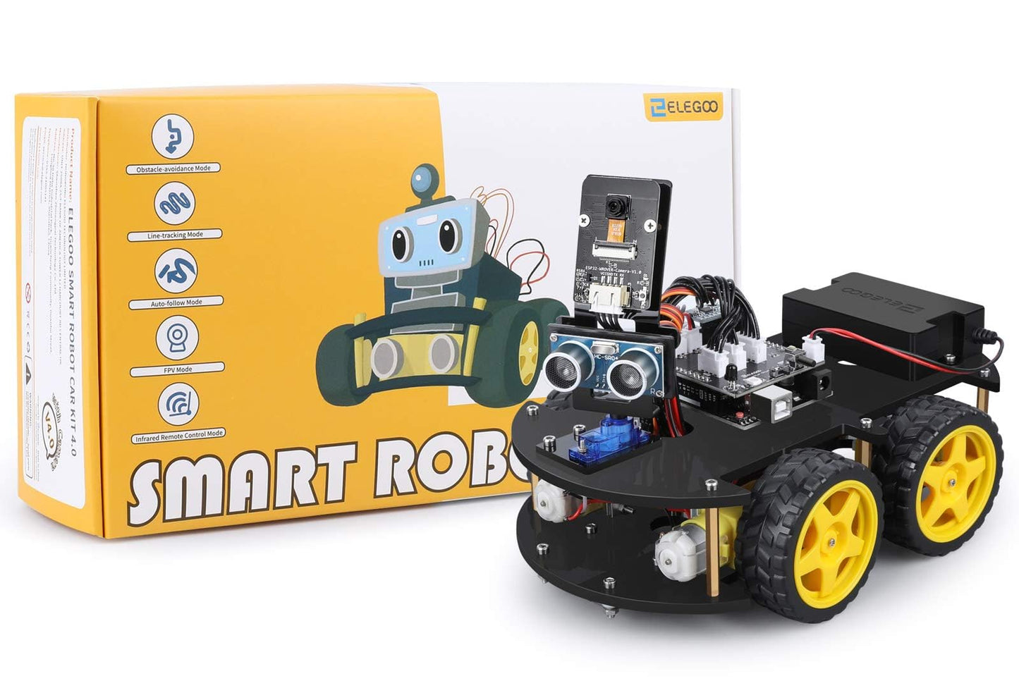 ELEGOO UNO R3 Smart Robot Car Kit V4 for Arduino - STEM Robotics for Kids Ages 8-16, Acrylic, Robot Car V4, Model US-EL-KIT-012