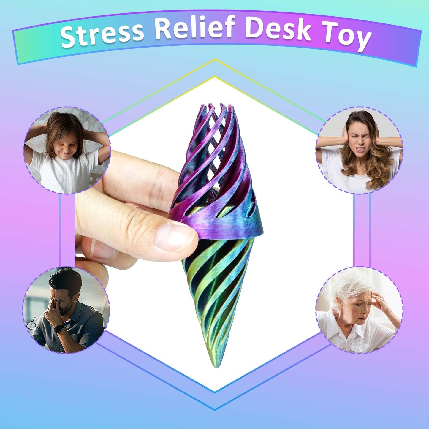 3PCS Impossible Cone 3D Printed Spiral Cone Fidget Toys Impossible Pyramid Passthrough Sculpture Stress Relieving Toys for mature-themeds and Kids Stocking Filler White Elephant Gifts (Red Green)