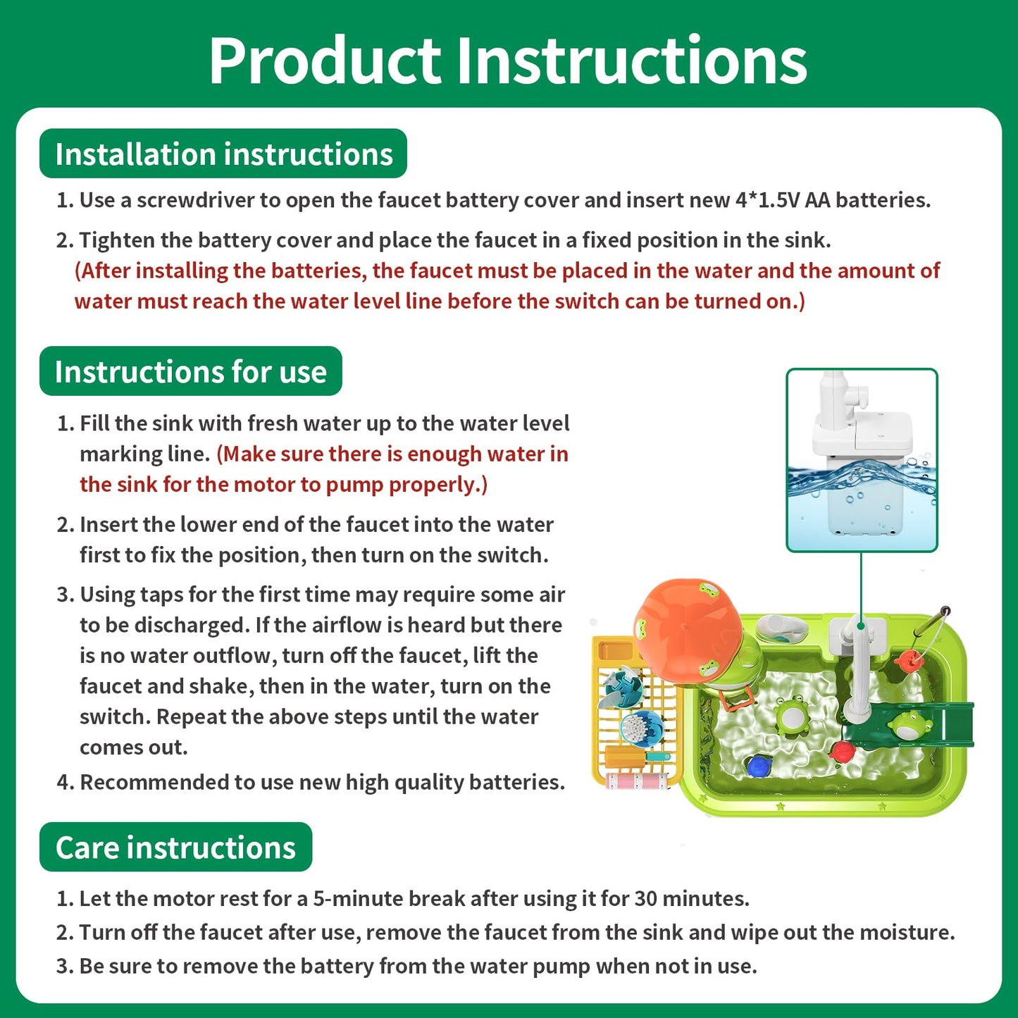 Play Sink with Running Water, Kitchen Play Sink Toy with Electric Faucet, Play Kitchen Accessories, Floating Pool Toys & Fishing