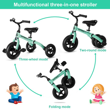 Ancaixin 3 in 1 Toddler Tricycles for 2-5 Years Old Boys and Girls with Detachable Pedal and Bell, Foldable Baby Balance Bike Ri