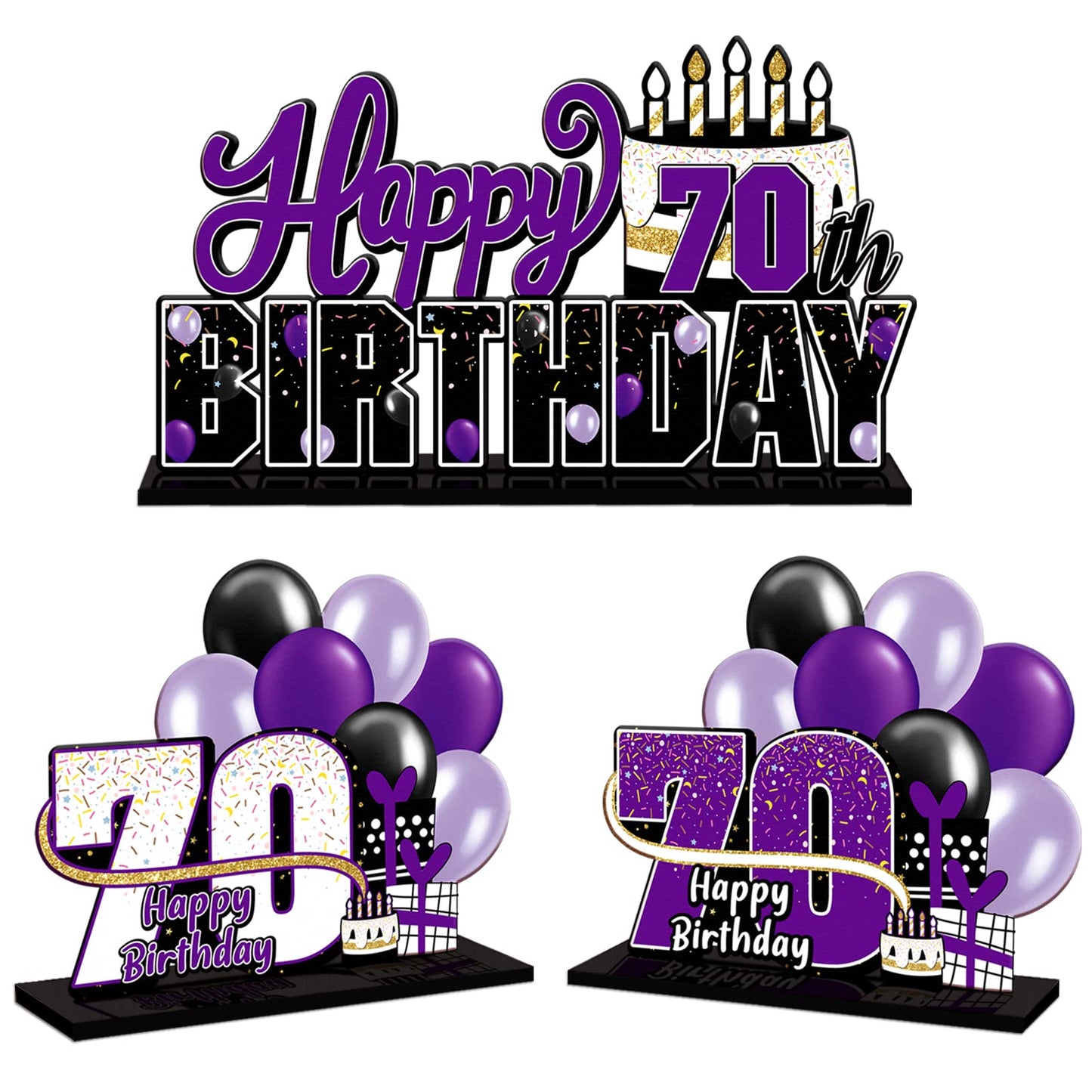 Lingteer Happy 70Th Birthday Purple Acrylic Table Topper Centerpieces Set - Cheers To Seventy Years Old Birthday 70Th Bday Party Gift Decorations.