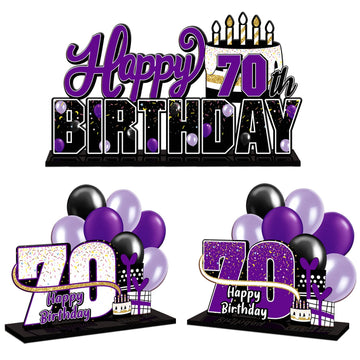 Lingteer Happy 70Th Birthday Purple Acrylic Table Topper Centerpieces Set - Cheers To Seventy Years Old Birthday 70Th Bday Party Gift Decorations.