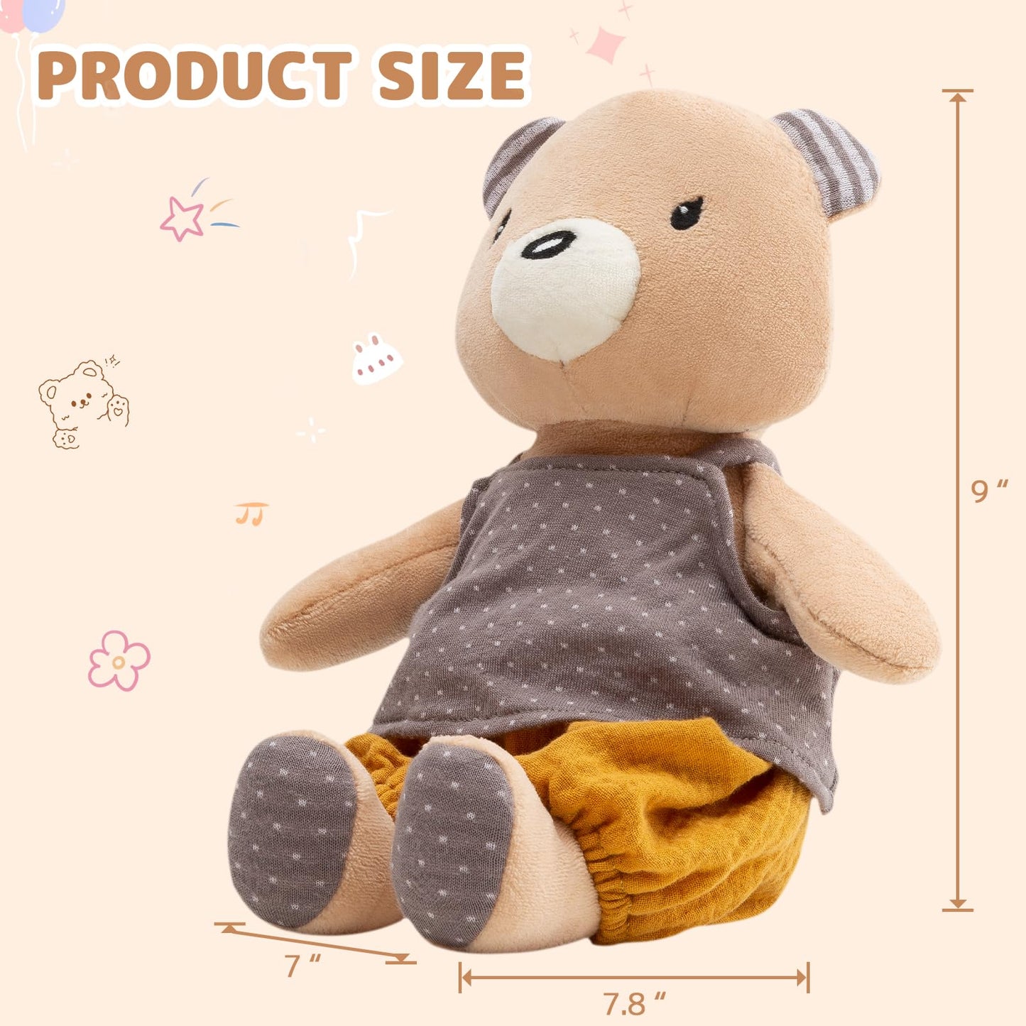 Cuddle Corner 9'' Organic Cotton Plush Toys, Plush Bear Stuffed Animals Soft Cuddly Toy For Babies And Toddlers