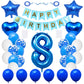 Huture 8 Birthday Party Supplies Blue Number 8 Foil Balloon Happy Birthday Banner Kit 8Th Birthday Decoration White Blue Latex C