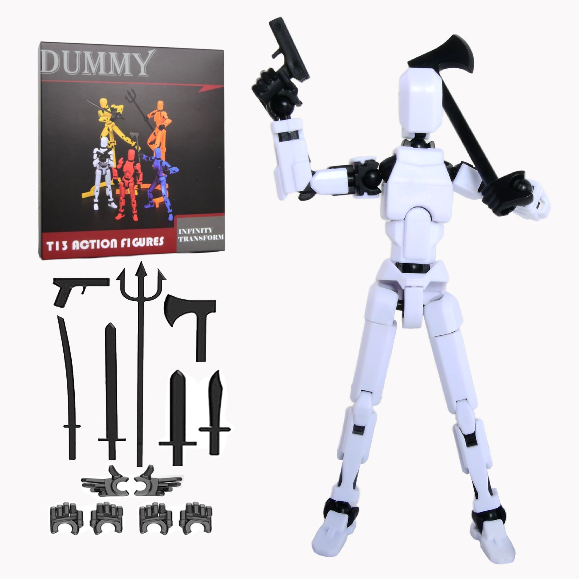 T-13 Action Figure with Pose Stand Anime Robot Building Toy Sets Lucky Puppet Joints for Boys Girls Men Women Multi-Jointed Moveable Dummy Desk Decoration Desktop Ornament for Game Lover White