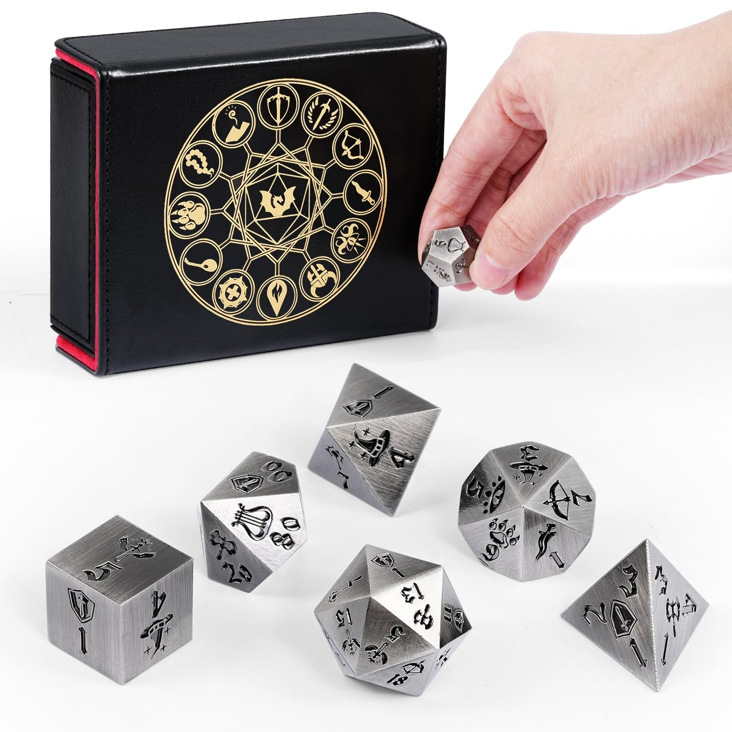 DND Dice Set, 7Pcs Metal Dice with Dice Box for Dungeons and Dragons, Polyhedral D&D Dice Set Role Playing Games, Board Games (A