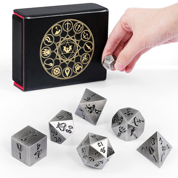DND Dice Set, 7Pcs Metal Dice with Dice Box for Dungeons and Dragons, Polyhedral D&D Dice Set Role Playing Games, Board Games (A