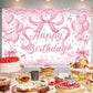 Cute Pink Bownot Birthday Party Backdrop Pink Bow Balloon Happy Birthday Banner Photography Background for Girls Teens Party Sup