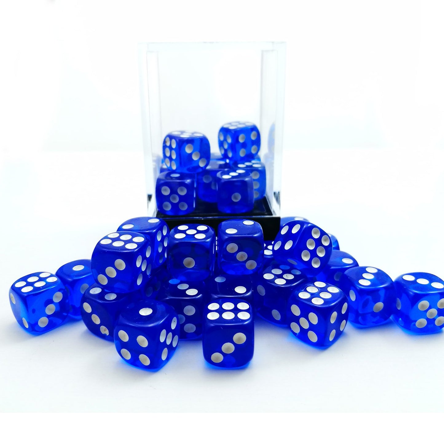 Bescon 12Mm 6 Sided Dice 36 In Brick Box, 12Mm Six Sided Die (36) Block Of Dice, Translucent Blue With White Pips