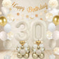 30Th Birthday Decorations For Her, Gold Happy 30Th Birthday Decorations Beige Gold And White Balloons Happy Birthday Banner Cake