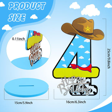 Vercraft Toy Theme 4th Birthday Party Number Centerpiece Cartoon Party Number Sign Blue Sky and White Cloud Cow Birthday Sign fo