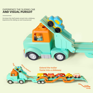 Transport Car Carrier Truck Toys for 2 3 4 5 Years Old Kids, 30in Foldable Track Trailer with Light and Sound Effects, Best Gift