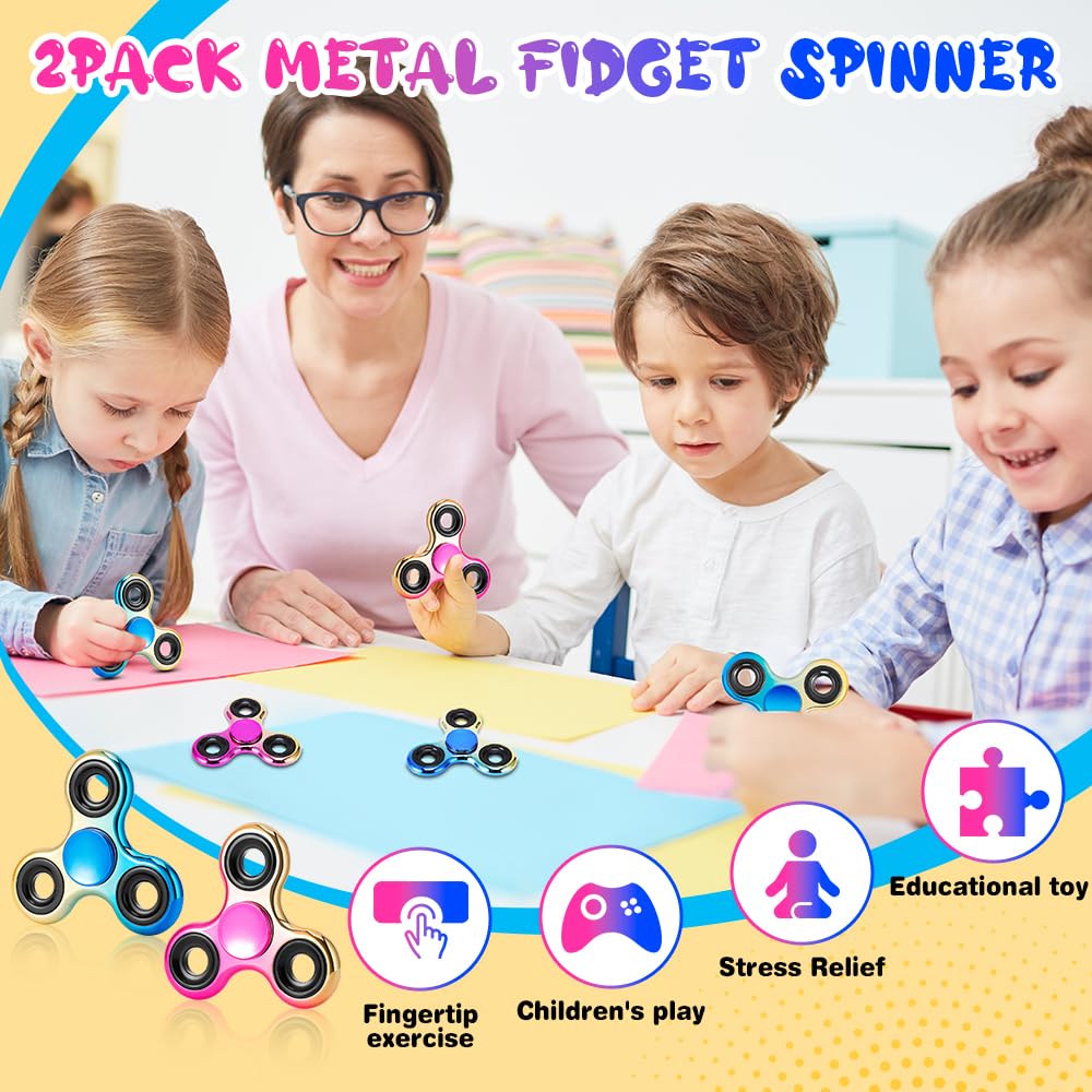 Fidget Spinner 2 Pack, Stress Reduction And Anxiety Relief Hand Spinner Ultra Stainless Steel Bearing, Best Autism Finger Spinne