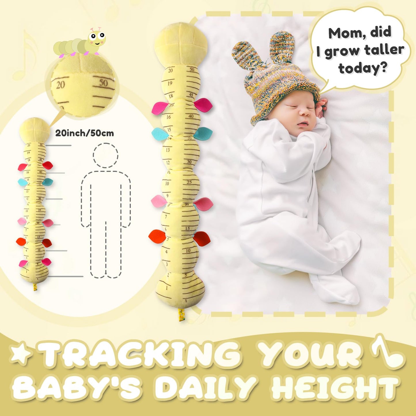 Awotoy Baby Toys 0 To 12 Months, Musical Stuffed Animal Activity Soft Toys With Multi-Sensory Crinkle, Rattle And Textures, Infant Tummy Time Toys For Newborn Boys Girls, Caterpillar, Yellow