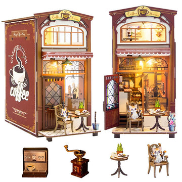 Book Nook Kit,Dollhouses Caf   Miniature Wooden Doll House Kit, With Furniture And Led Light, Accessories Educational Toys, For 