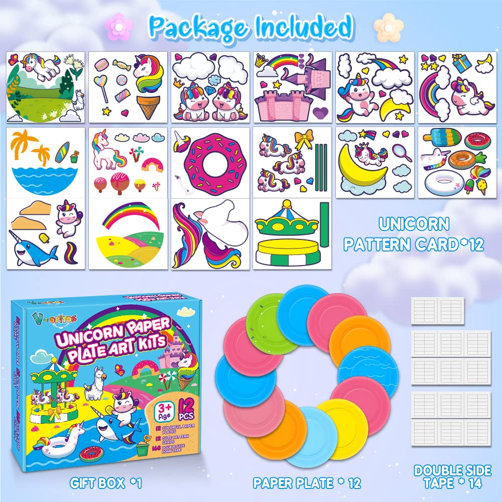 V-Opitos Arts and Crafts Kits for Kids, 12 Pack Paper Plate Crafts for Toddlers Age of 2, 3, 4, 5 Years Old, Fun Preschool Class