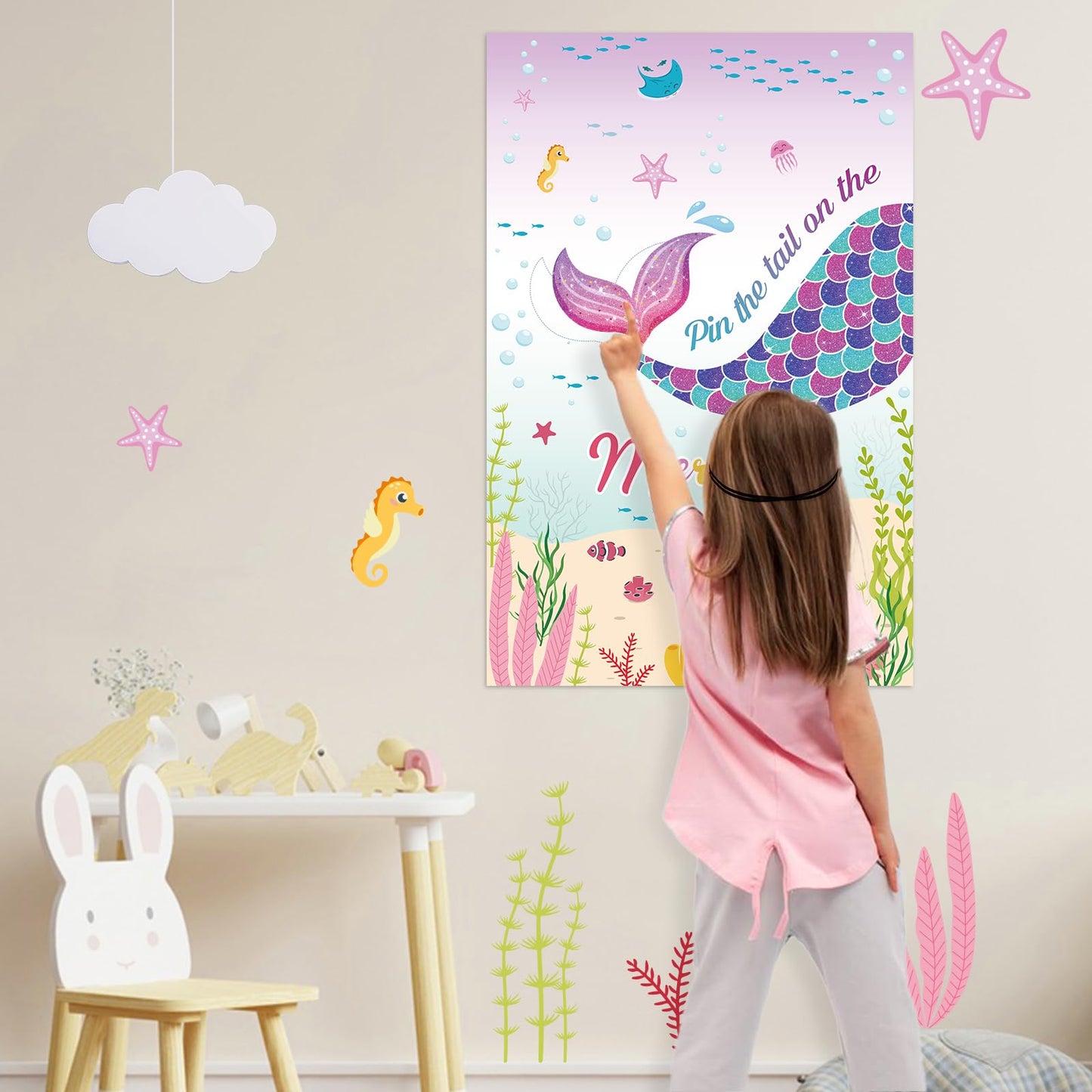 Eaezerav Pin The Tail On The Mermaid Game With 32 Tails Under The Sea Party Decorations For Kids Mermaid Birthday Party Favors