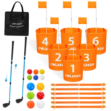 Cwlakon Yard Golf Game 6 Hole With Club Length Adjustable For Family Adults Kids, Outdoor Golf Practice Chipping Games For Beach