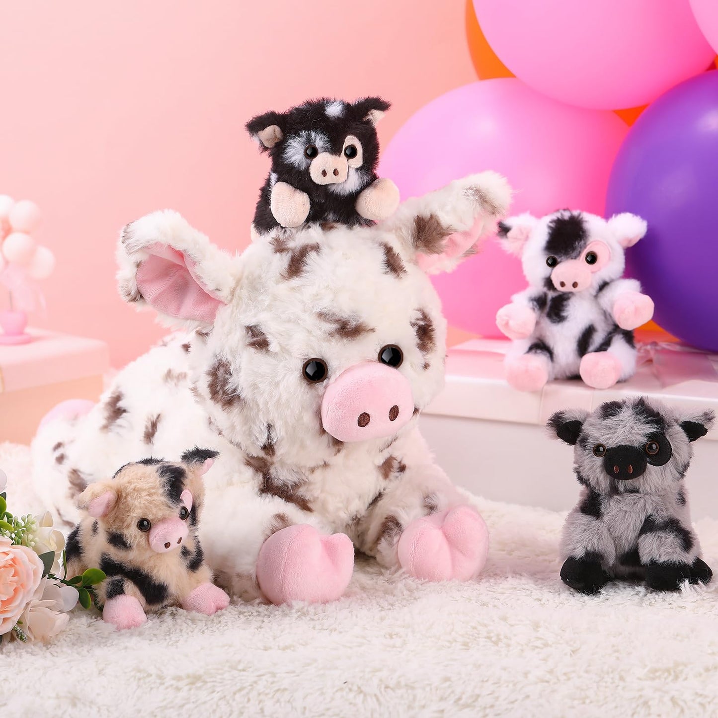 Silipull 5 Pcs Pig Stuffed Animals, 12 Inch Large Plush Mommy Pig with 4 Little Baby in Mother Belly, Gifts for Mothers, Boys an