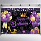 YinQin Backdrop - Happy Birthday Party Cloth 180x120 cm, Purple Gold Glitter, Photography Background for Women and Girls