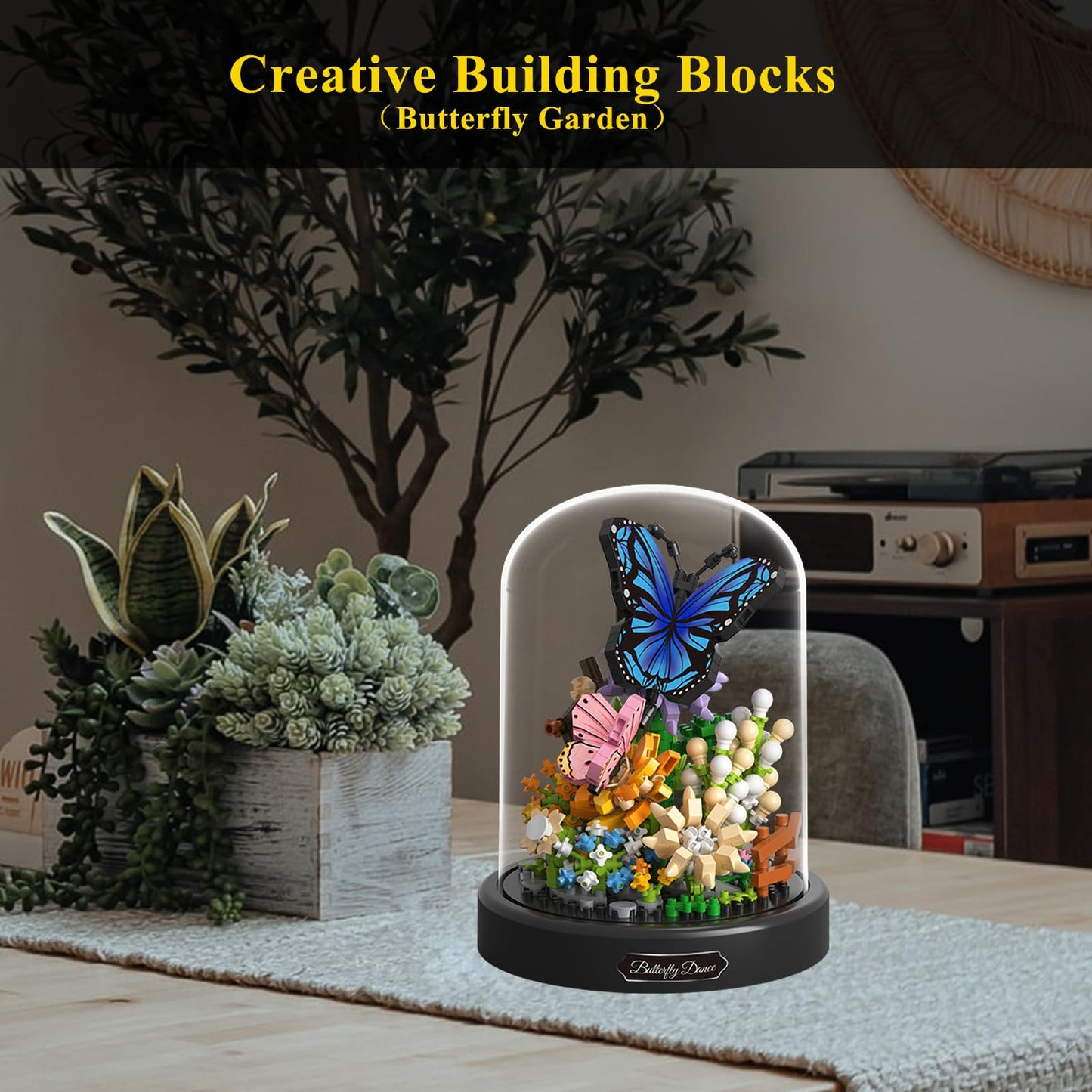 OLTLYUNH Flower Bouquet Building Set for mature-themed Mini Plant Bonsai Tree Friend Set Botanical Collection Gift for Kids Home Decor Building Block  New Year Birthday Gift for Women Boys Girls(Butterfly)