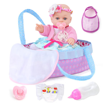 Uzidbto Realistic Baby Dolls 12 Inch Girl Baby Doll With Accessories And Clothes Includes Blanket,Carrier Bassinet Bed,Pacifier,