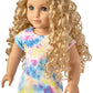 American Girl Truly Me 18-Inch Doll #115 With Gray Eyes, Curly Blonde Hair, Light Skin, Tie Dye T-Shirt Dress, For Ages 6+