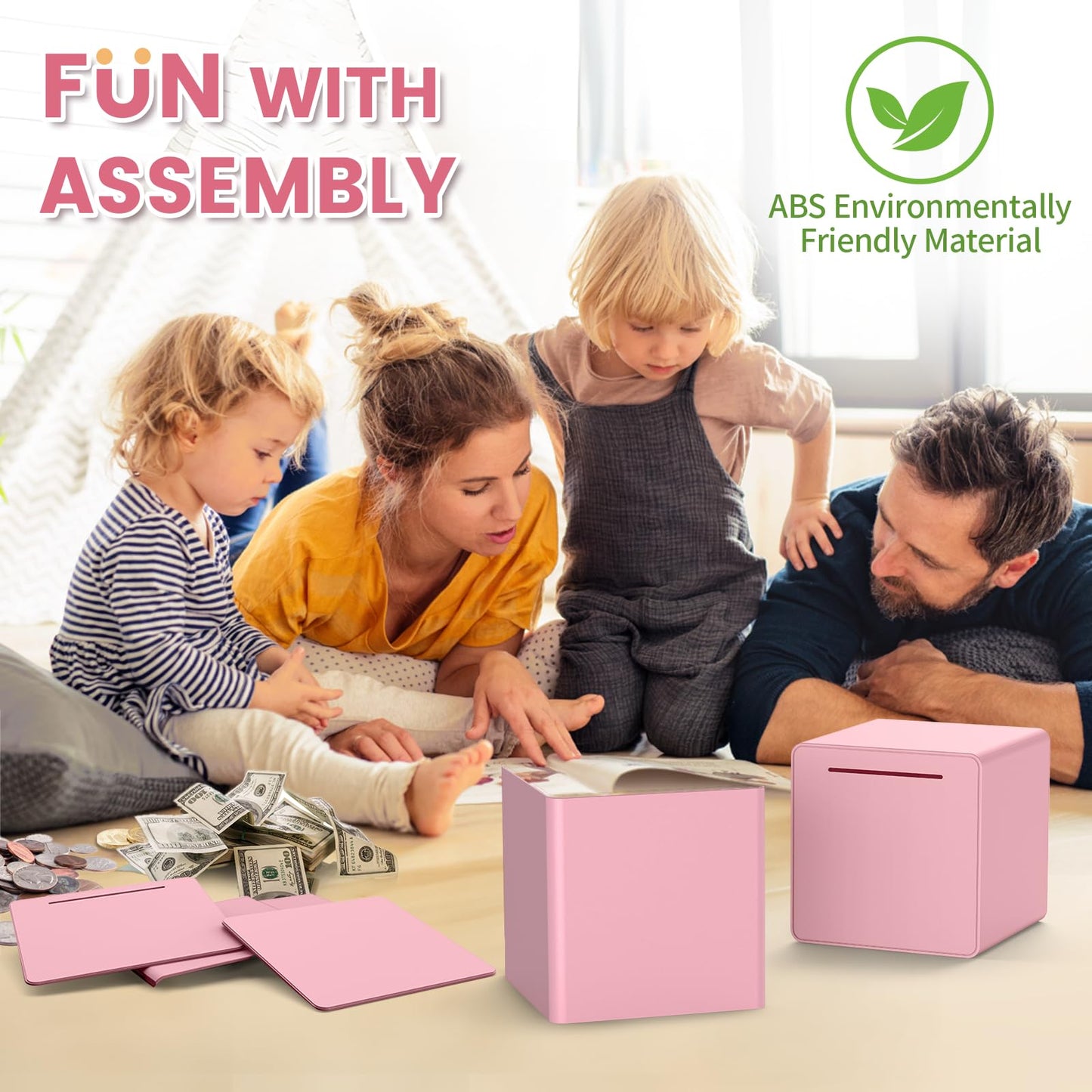 6 Piggy Bank for mature-themeds 2024NEW Must Break to Open mature-themed Piggy Bank for Cash  Interactive DIY Assembled Unopenable Money Savings Box (Pink)