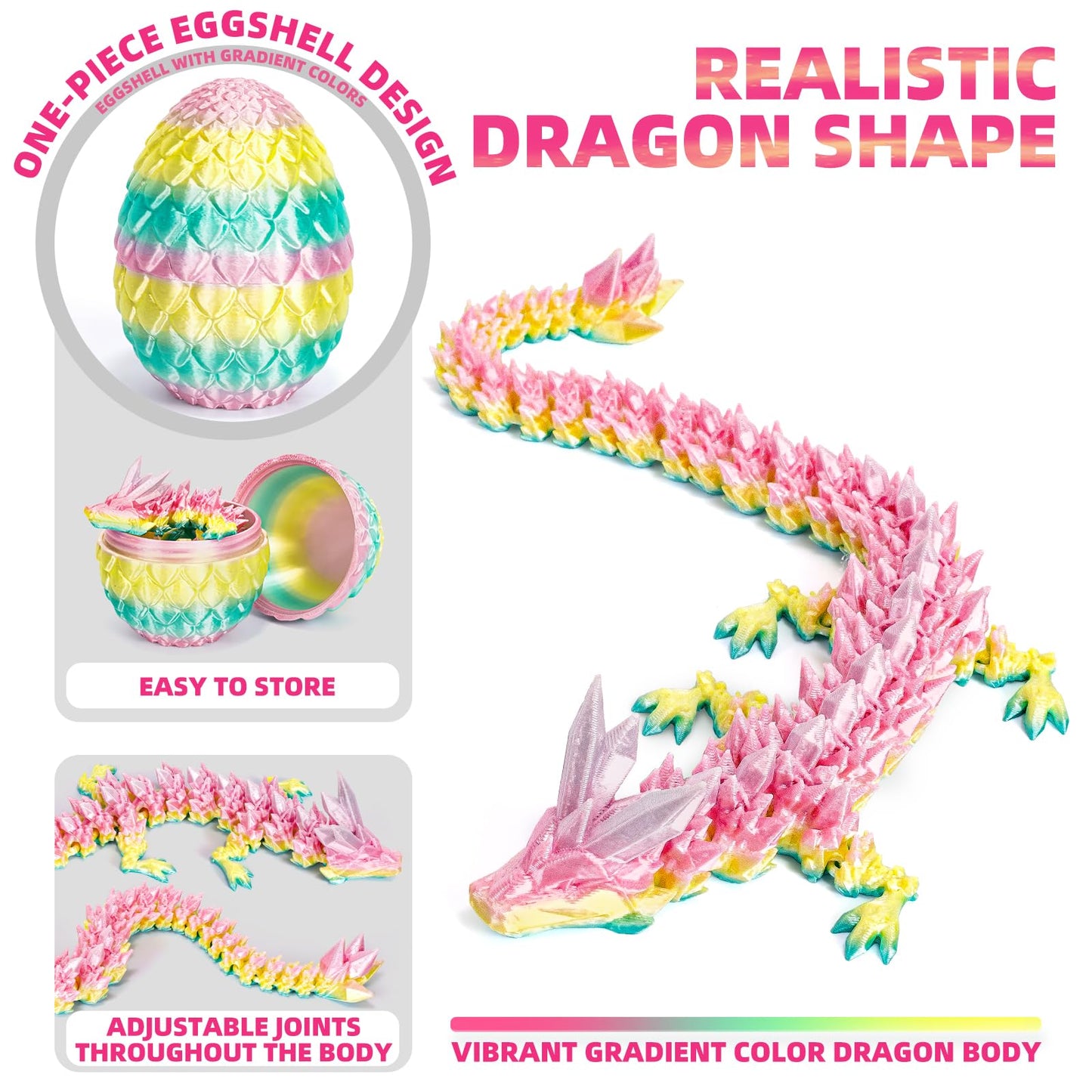 Shylizard 3D Printed Dragon Eggs With Dragon Inside,Articulated Toys,Fidget Toy For Adults Kids,Prefilled Toys For Easter Hunt,B