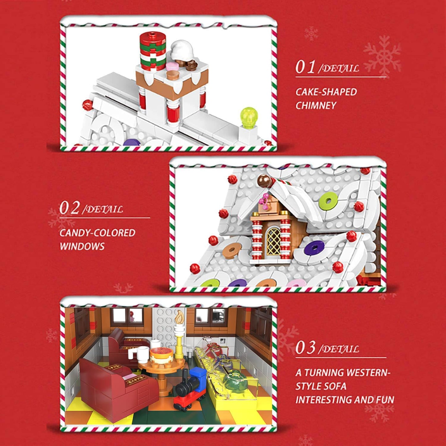 hahaspil Gingerbread House Ornaments Set with LED Light, 1620 Pieces, Small Christmas Village House, Plastic Decorations for Kids & Adults
