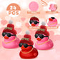 24 Pcs Valentine'S Day Mini Rubber Duck With 24 Sunglasses 24 Hat 24 Necklace, Yellow Valentine Rubber Duck In Bulk Bath Toys Fo