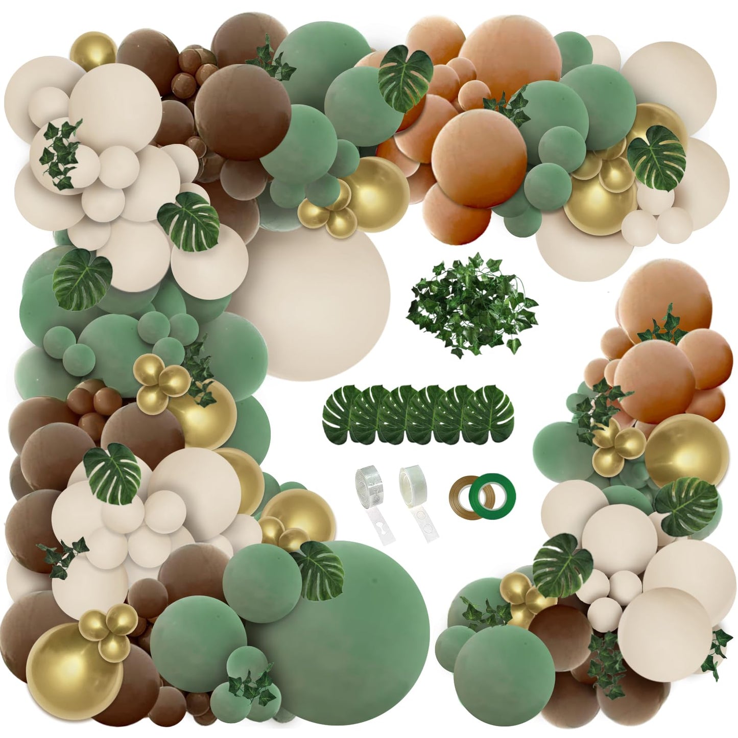 Perpaol 148Pcs Woodland Safari Jungle Wild One Balloon Garland Arch Kit Sage Green And Brown Sand White Balloons With Palm Leave