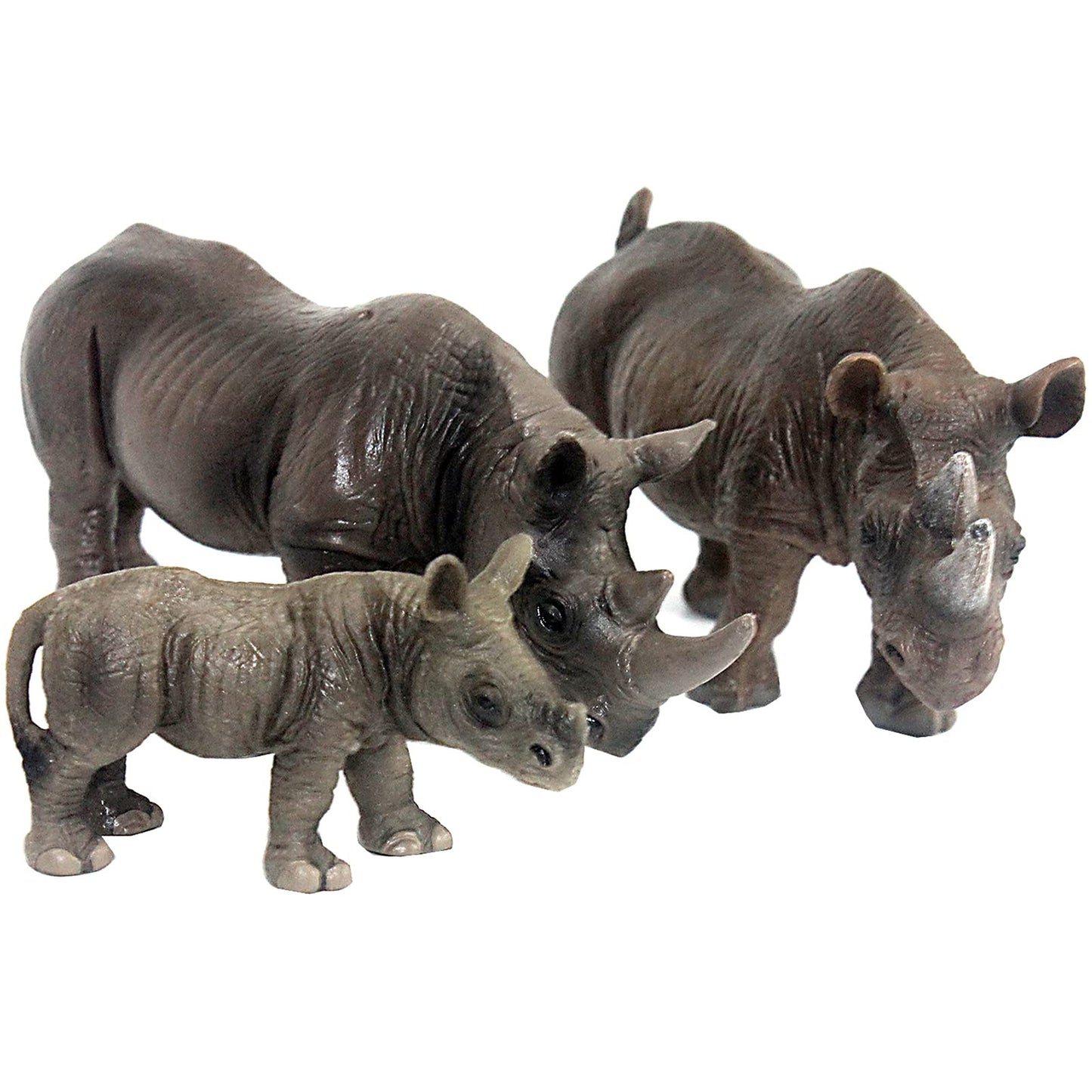 Funshowcase African Jungle Animals Toy Rhinoceros Figure Realistic Miniature 3-Piece #1698-1700