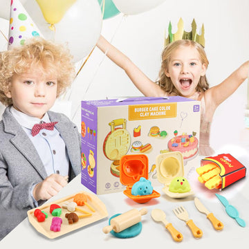 Color Dough Set Birthday Cake Color Dough Kitchen Creations Hamburger Maker Tools Kit For Kids Ages 4-8, Birthday Party Pretend