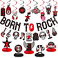 Larrazabal 25Pcs Rock And Roll Party Decorations Include Born To Rock Glitter Banner, Rock And Roll Hanging Swirls And Honeycomb