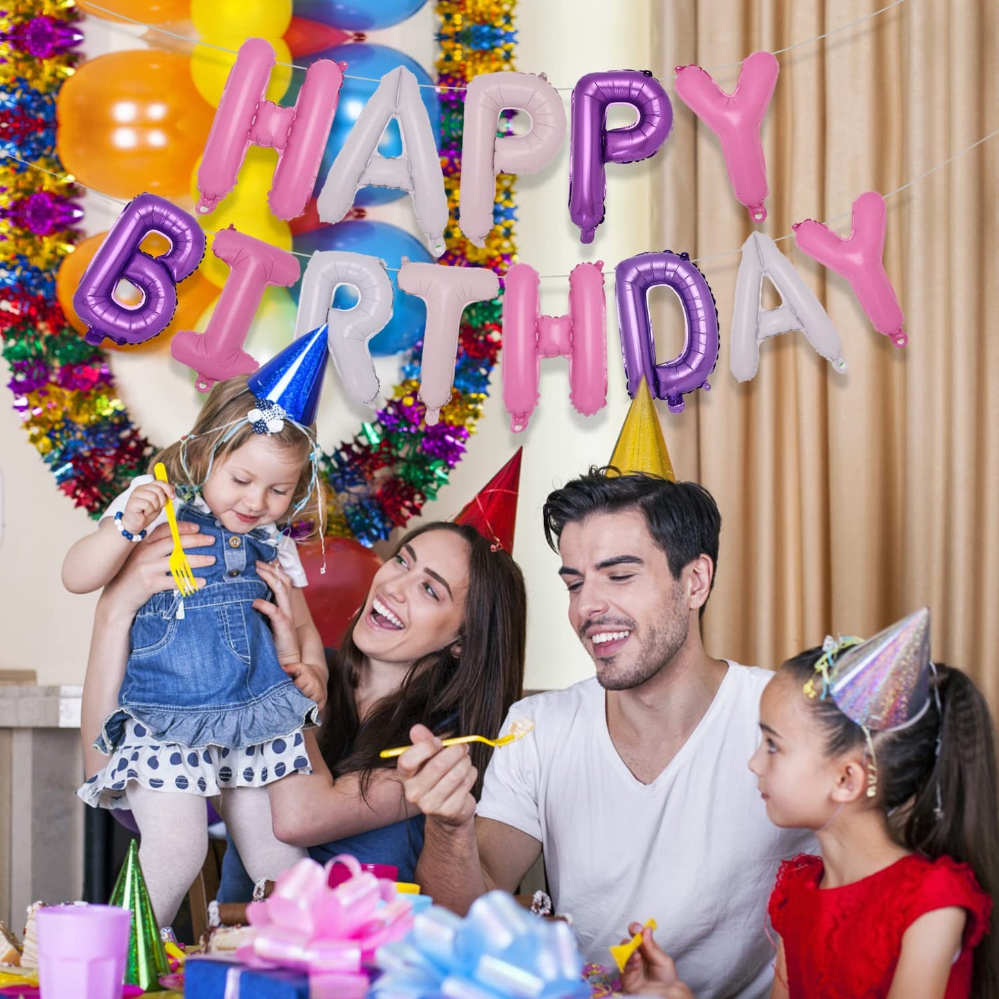 Accevo Pantone Happy Birthday Banner Purple Pink Happy Birthday Balloons 16 Inch Foil Letters Balloons Happy Birthday Sign For K